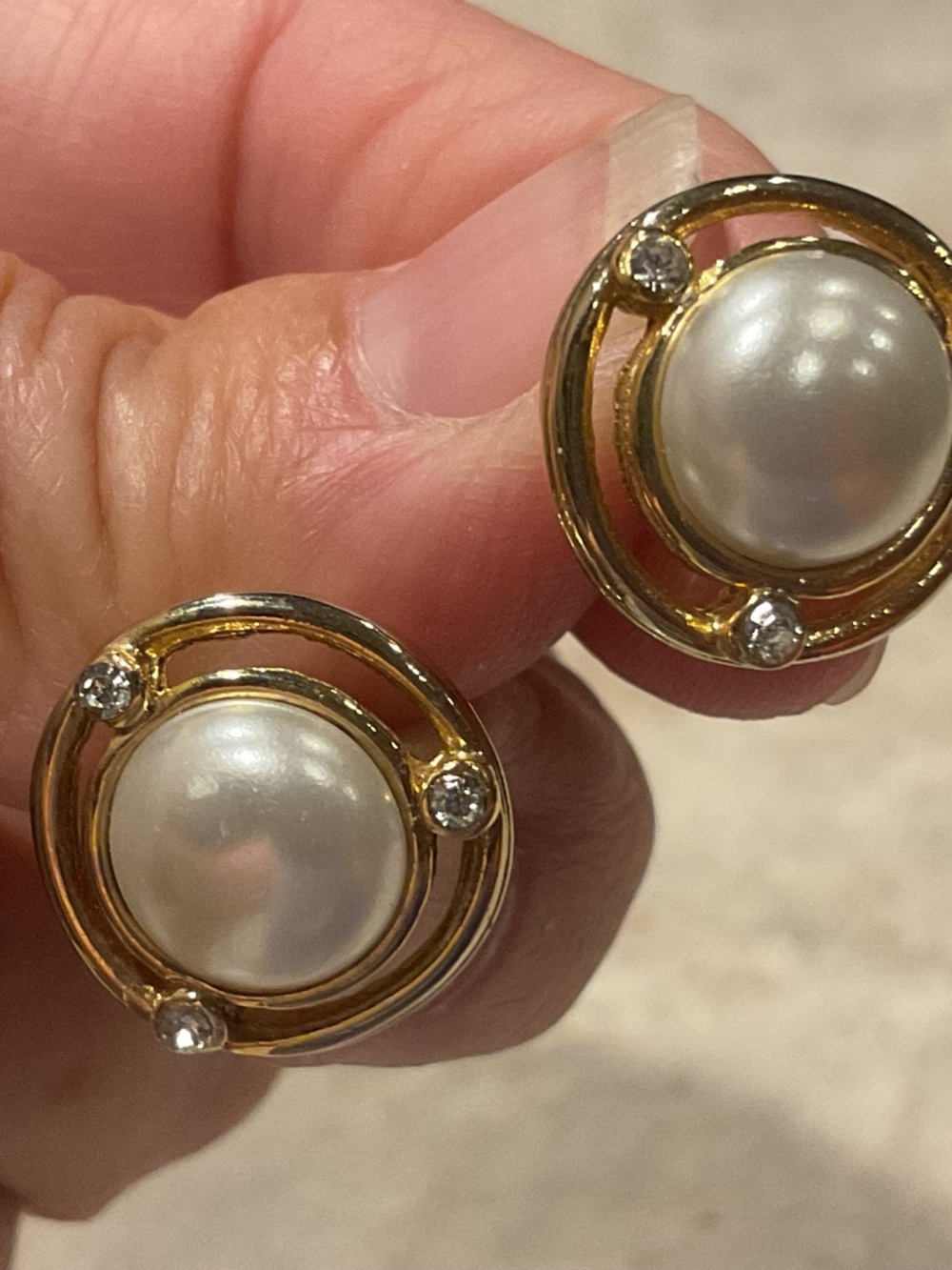 Gold-Tone Pearl and Crystal Pierced Earrings